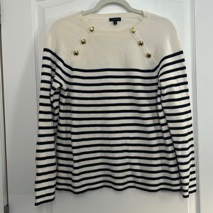 Talbots Pima Cotton Nautical Stripe Sweater Crewneck Pullover Cozy Women's M